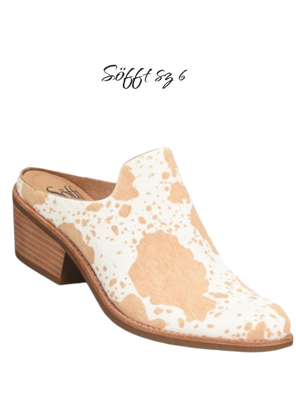 NEW Sofft Aneesa Western Calf Hair Leather Mules Cow Print Tan White 6